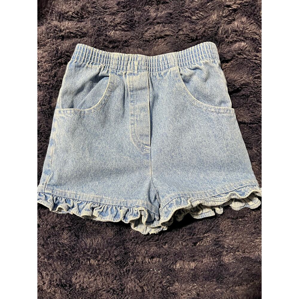 Vintage 90 Sun Valley Toddler Girls Size 5 Denim Shorts Ruffle Hem Elastic Waist